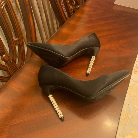 JACOBIES Woman's Pump Heels “DORSA “-  Black Satin  With Christals on heels. - Picture 5 of 15